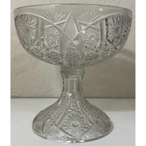 Vintage Etched Crystal Pedestal Compote Bowl Dish Candy Fruit Nuts Collectible - Picture 3 of 7
